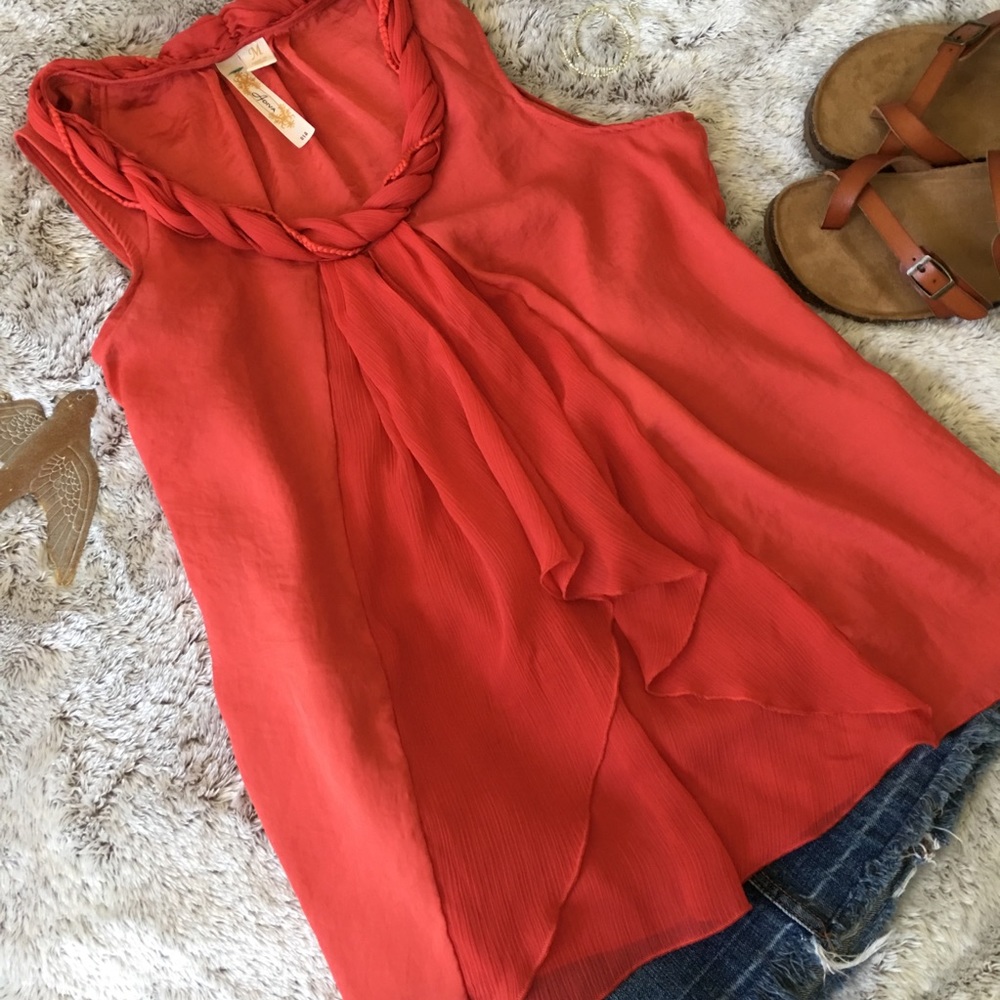 A Diva Coral Red Sleeveless Top Sz Medium